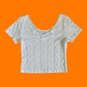 90's vintage white floral lace bodycon top LARGE